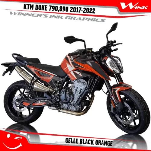 KTM-Duke-790-890-2017-2022-graphics-kit-and-decals-with-design-Gelle-Black-Orange