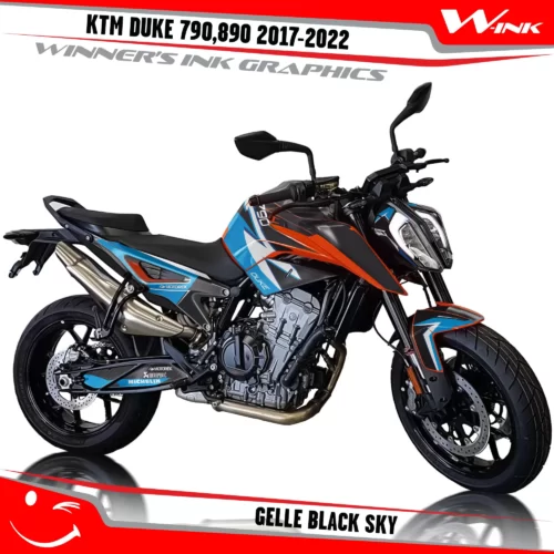 KTM-Duke-790-890-2017-2022-graphics-kit-and-decals-with-design-Gelle-Black-Sky