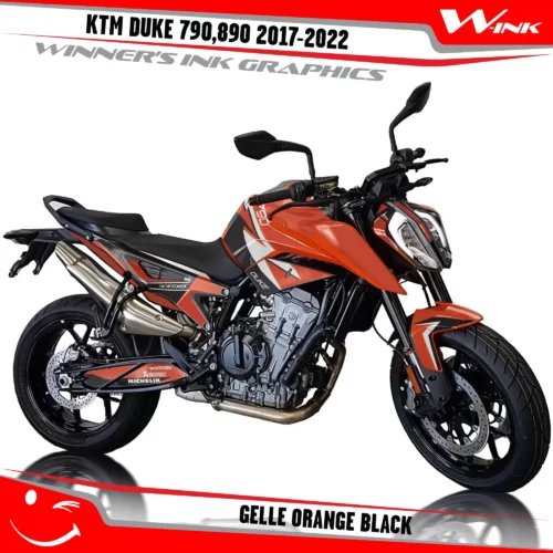 KTM-Duke-790-890-2017-2022-graphics-kit-and-decals-with-design-Gelle-Orange-Black