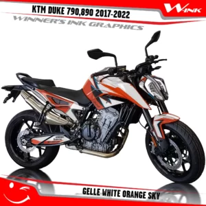 KTM-Duke-790-890-2017-2022-graphics-kit-and-decals-with-design-Gelle-White-Orange-Sky