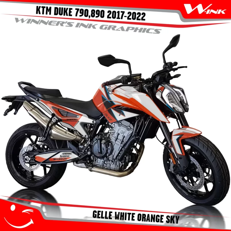 KTM-Duke-790-890-2017-2022-graphics-kit-and-decals-with-design-Gelle-White-Orange-Sky