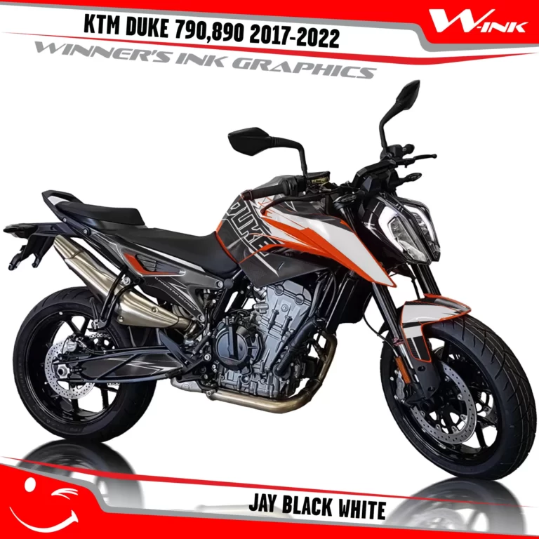 KTM-Duke-790-890-2017-2022-graphics-kit-and-decals-with-design-Jay-Black-White