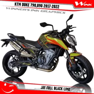 KTM-Duke-790-890-2017-2022-graphics-kit-and-decals-with-design-Jay-Full-Black-Lime