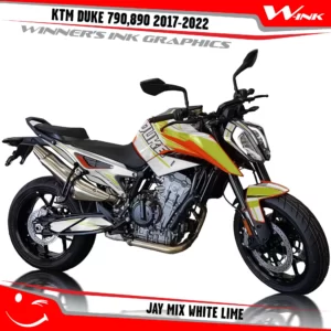 KTM-Duke-790-890-2017-2022-graphics-kit-and-decals-with-design-Jay Mi-White-Lime