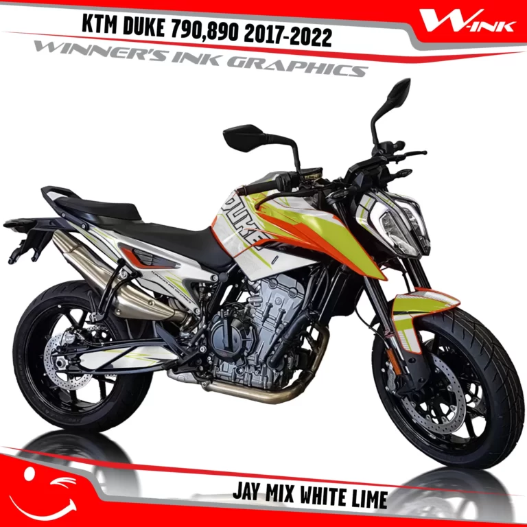 KTM-Duke-790-890-2017-2022-graphics-kit-and-decals-with-design-Jay Mi-White-Lime