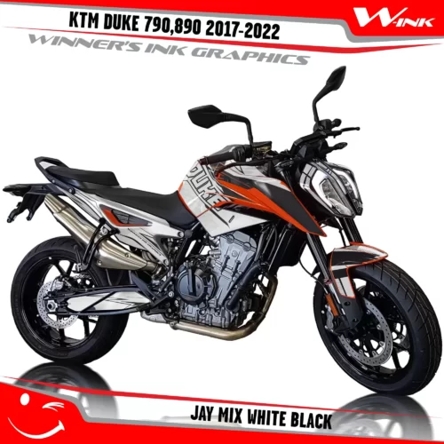 KTM-Duke-790-890-2017-2022-graphics-kit-and-decals-with-design-Jay-Mix-White-Black