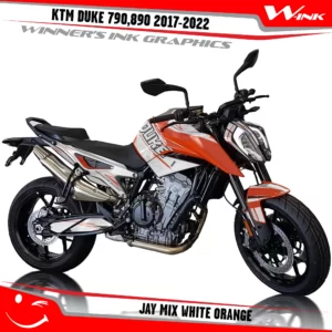 KTM-Duke-790-890-2017-2022-graphics-kit-and-decals-with-design-Jay-Mix-White-Orange
