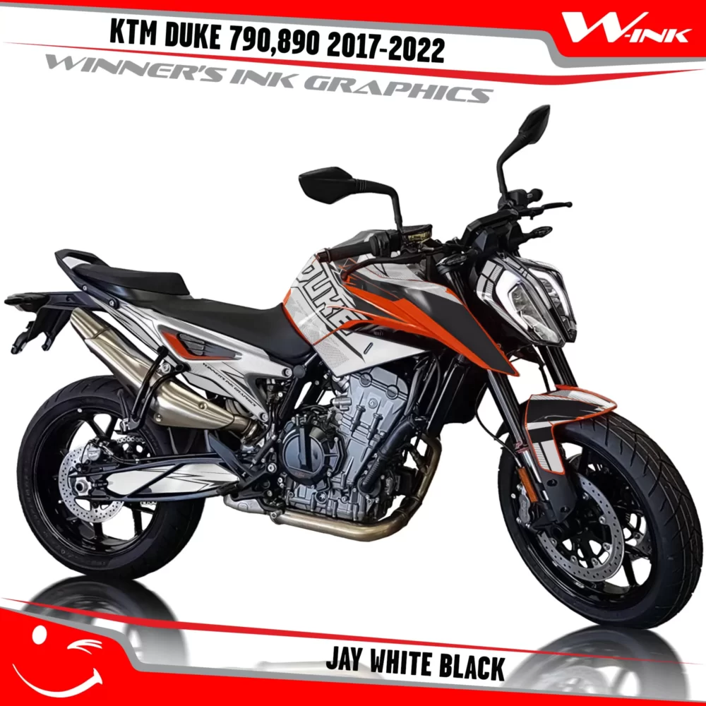 KTM-Duke-790-890-2017-2022-graphics-kit-and-decals-with-design-Jay-White-Black