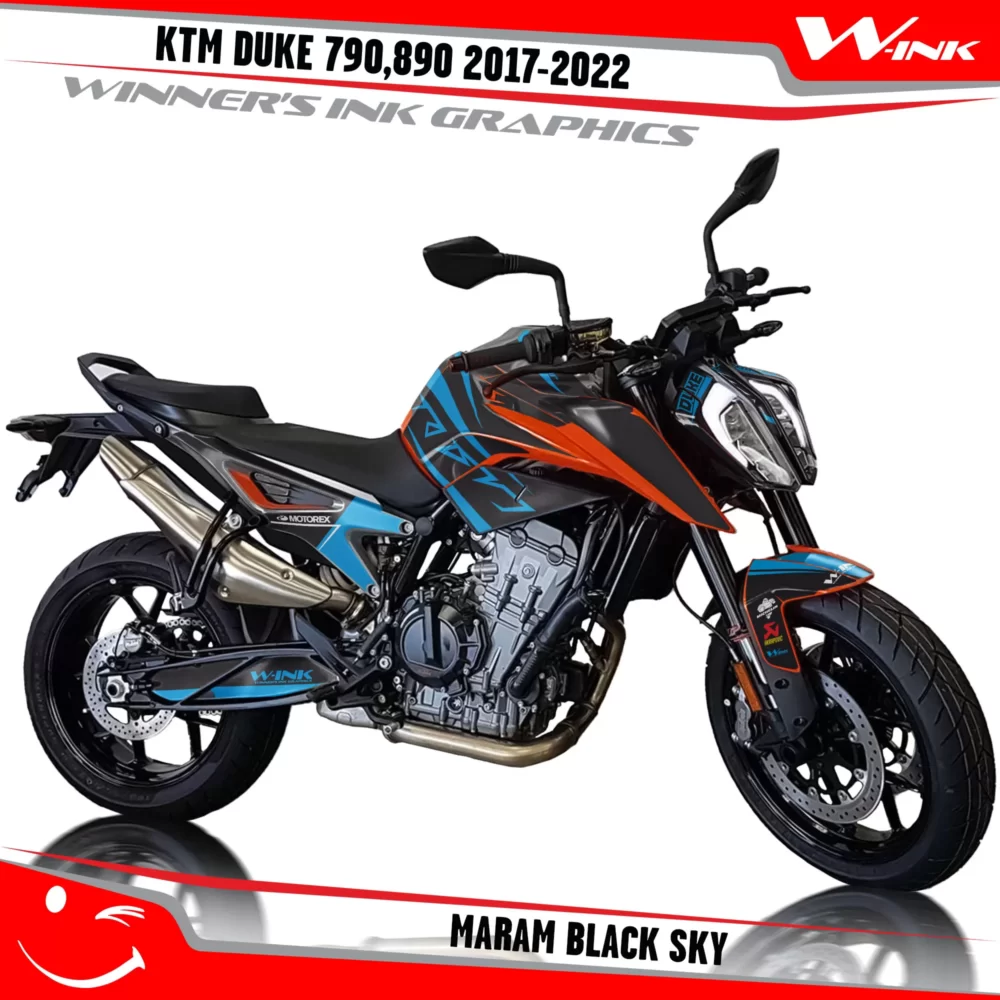 KTM-Duke-790-890-2017-2022-graphics-kit-and-decals-with-design-Maram-Black-Sky