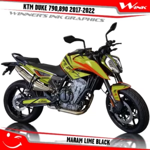 KTM-Duke-790-890-2017-2022-graphics-kit-and-decals-with-design-Maram-Lime-Black