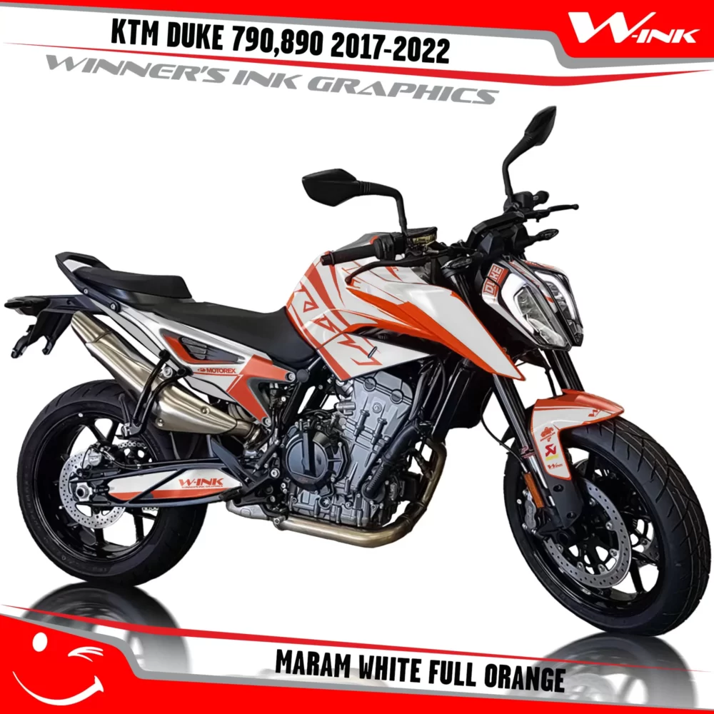 KTM-Duke-790-890-2017-2022-graphics-kit-and-decals-with-design-Maram-White-Full-Orange