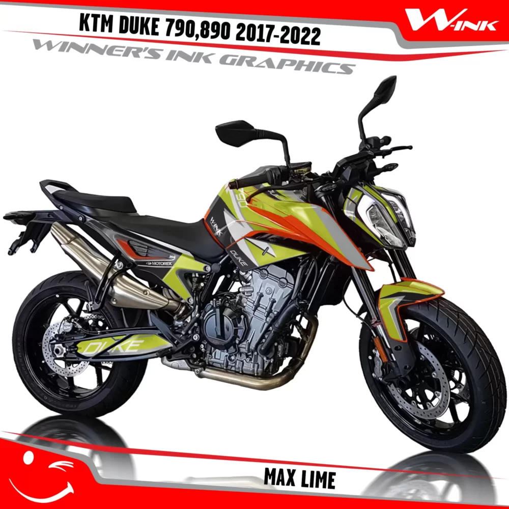 KTM-Duke-790-890-2017-2022-graphics-kit-and-decals-with-design-Max-Lime