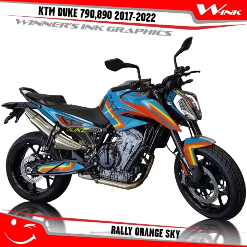 KTM-Duke-790-890-2017-2022-graphics-kit-and-decals-with-design-Rally-Orange-Sky