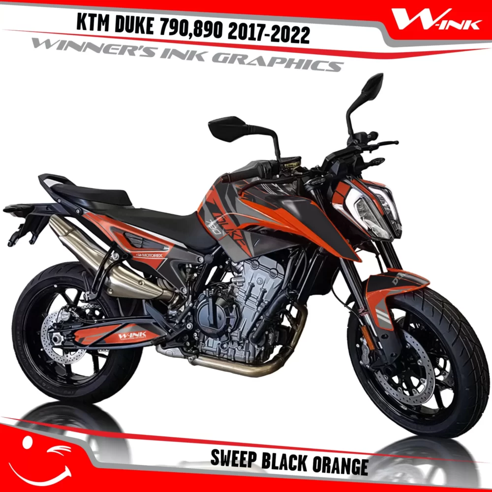 KTM-Duke-790-890-2017-2022-graphics-kit-and-decals-with-design-Sweep-Black-Orange
