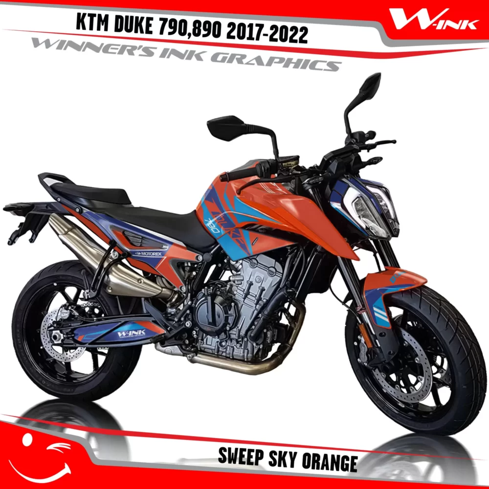 KTM-Duke-790-890-2017-2022-graphics-kit-and-decals-with-design-Sweep-Sky-Orange