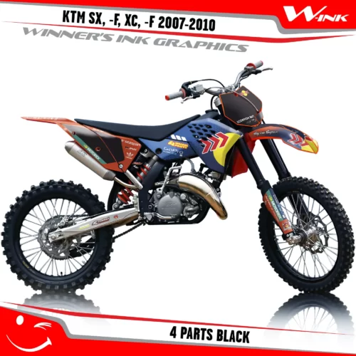 KTM-SX,-F-XC,-F-2007-2008-2009-2010-graphics-kit-and-decals-4-Parts-Black