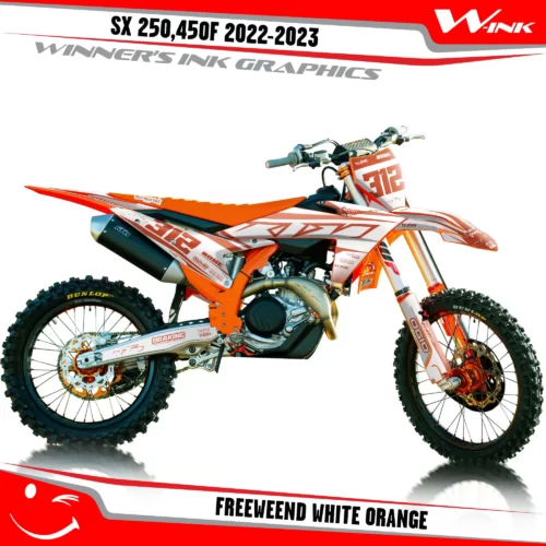SX-F-250-450-2023-graphics-kit-and-decals-with-design-Freeweend-White-Orange