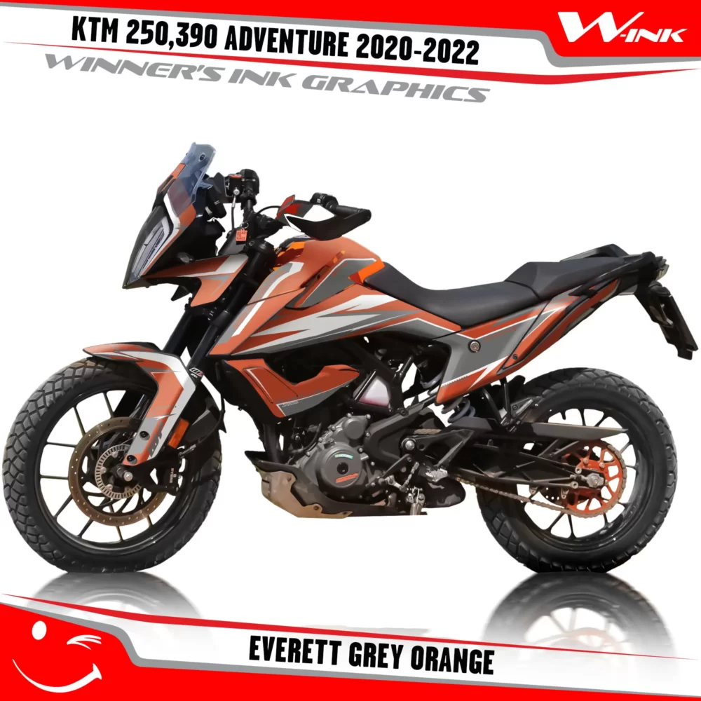 Adventure-250-390-2020-2021-2022-graphics-kit-and-decals-with-designs-Everett-Grey-Orange