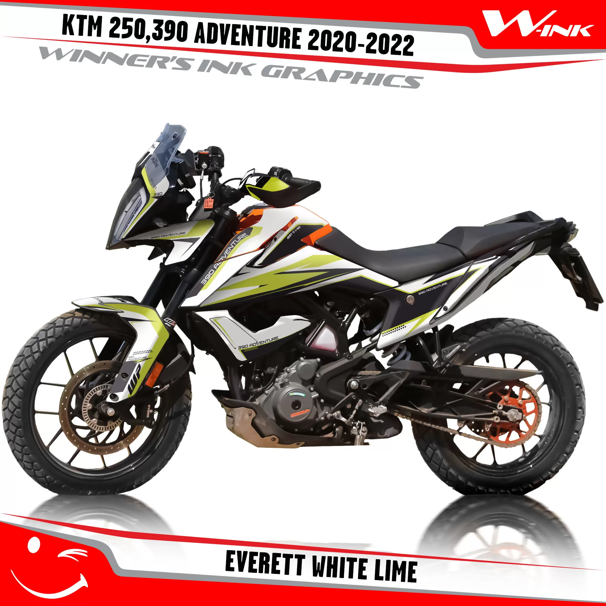 Adventure-250-390-2020-2021-2022-graphics-kit-and-decals-with-designs-Everett-White-Lime