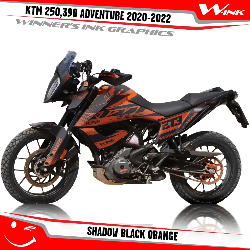 Adventure-250-390-2020-2021-2022-graphics-kit-and-decals-with-designs-Shadow-Black-Orange