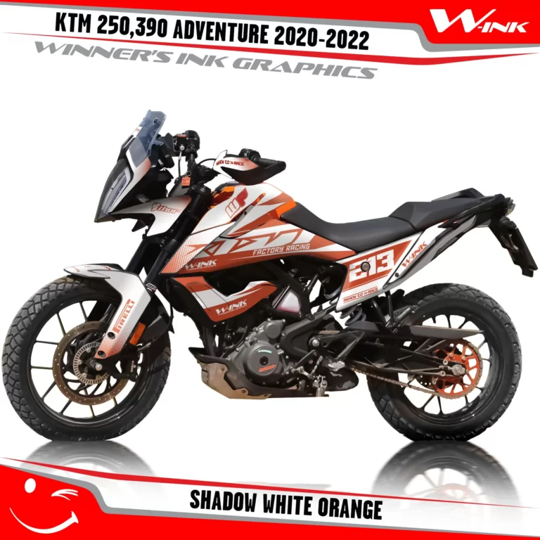 Adventure-250-390-2020-2021-2022-graphics-kit-and-decals-with-designs-Shadow-WHite-Orange