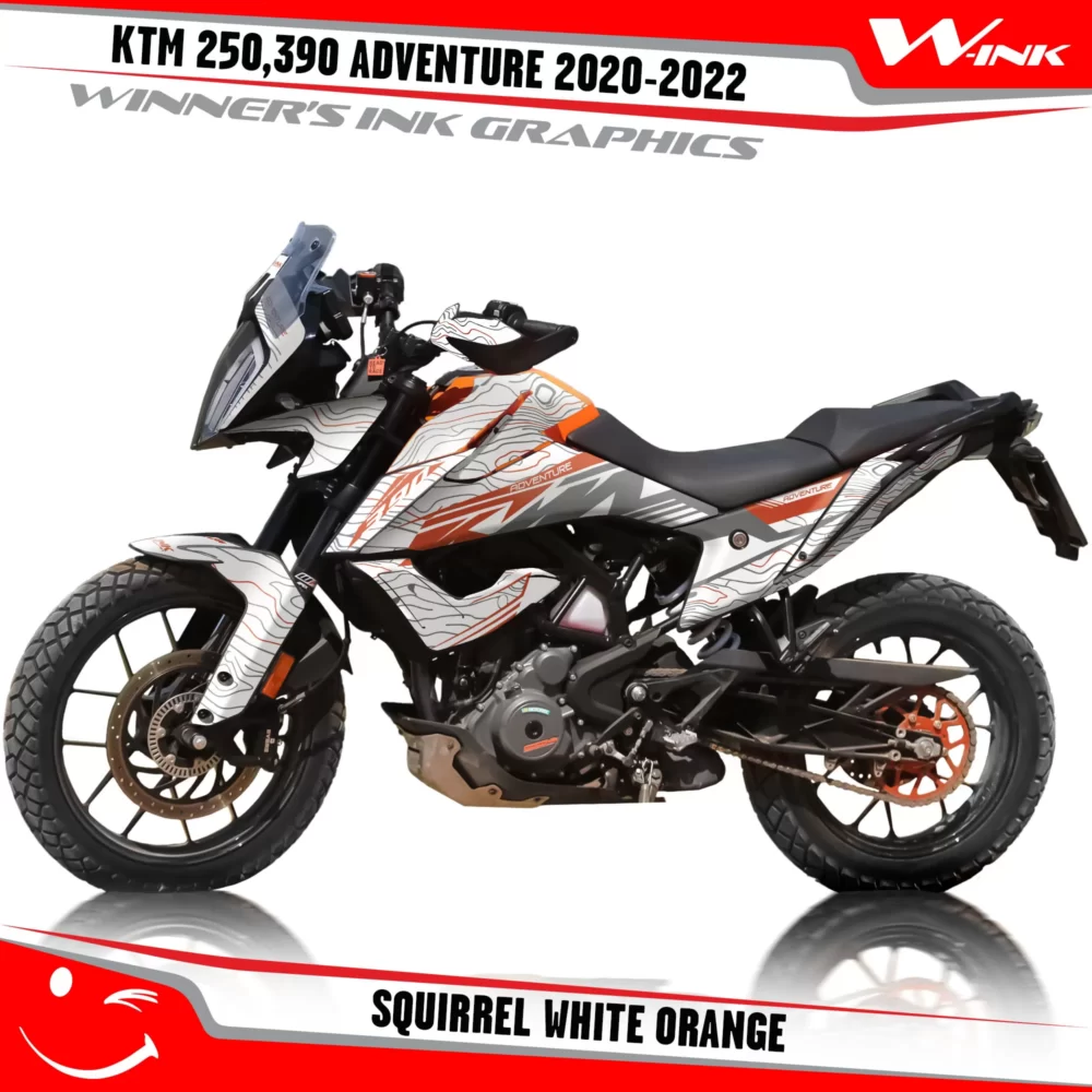 Adventure-250-390-2020-2021-2022-graphics-kit-and-decals-with-designs-Squirrel-White-Orange