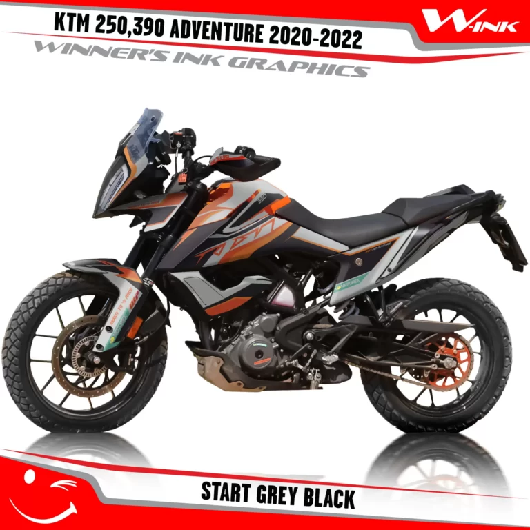 Adventure-250-390-2020-2021-2022-graphics-kit-and-decals-with-designs-Start-Grey-Black