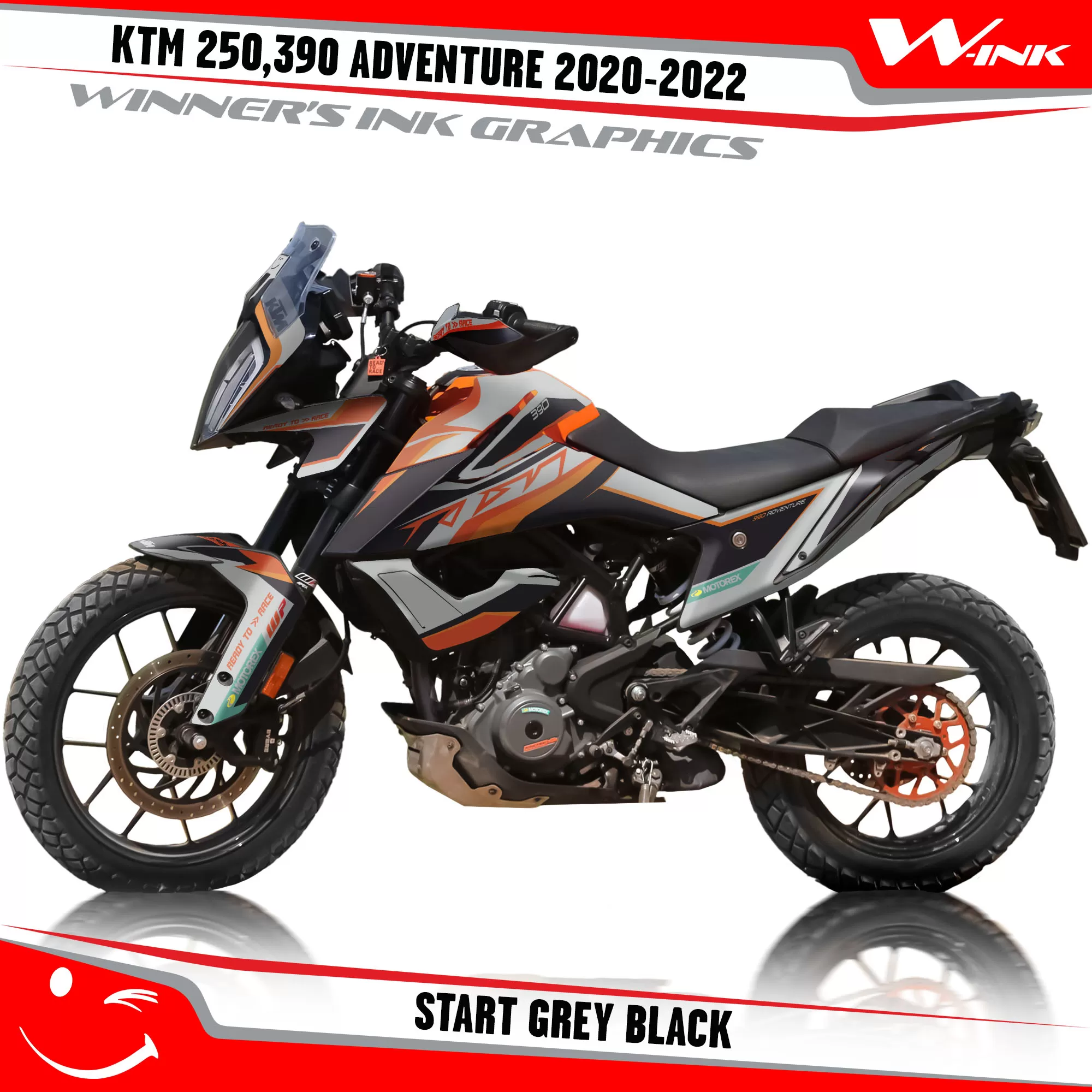 Adventure-250-390-2020-2021-2022-graphics-kit-and-decals-with-designs-Start-Grey-Black