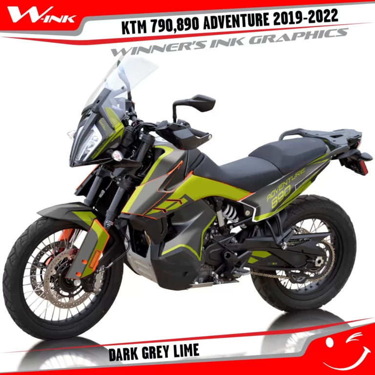 Adventure-790-890-2019-2020-2021-2022-graphics-kit-and-decals-with-designs-Dark-Grey-Lime