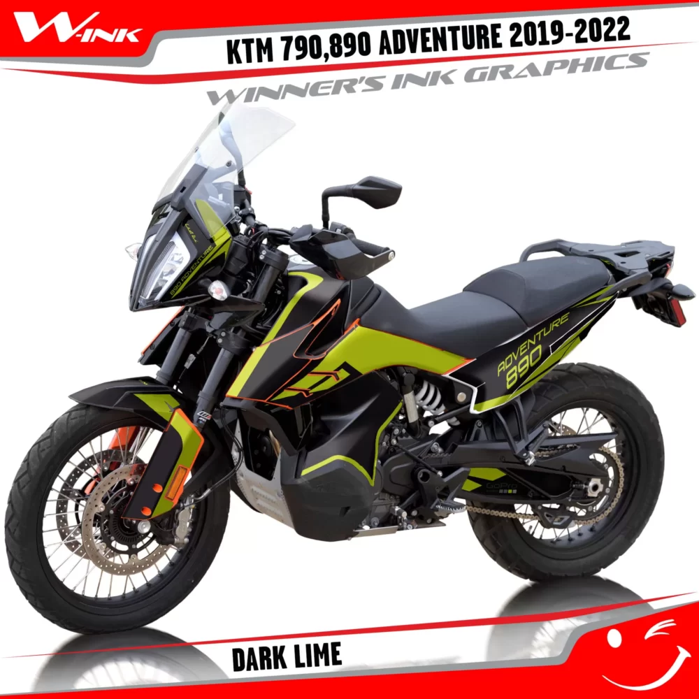 Adventure-790-890-2019-2020-2021-2022-graphics-kit-and-decals-with-designs-Dark-Lime