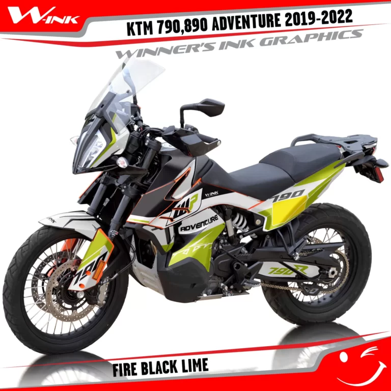 Adventure-790-890-2019-2020-2021-2022-graphics-kit-and-decals-with-designs-Fire-Black-Lime