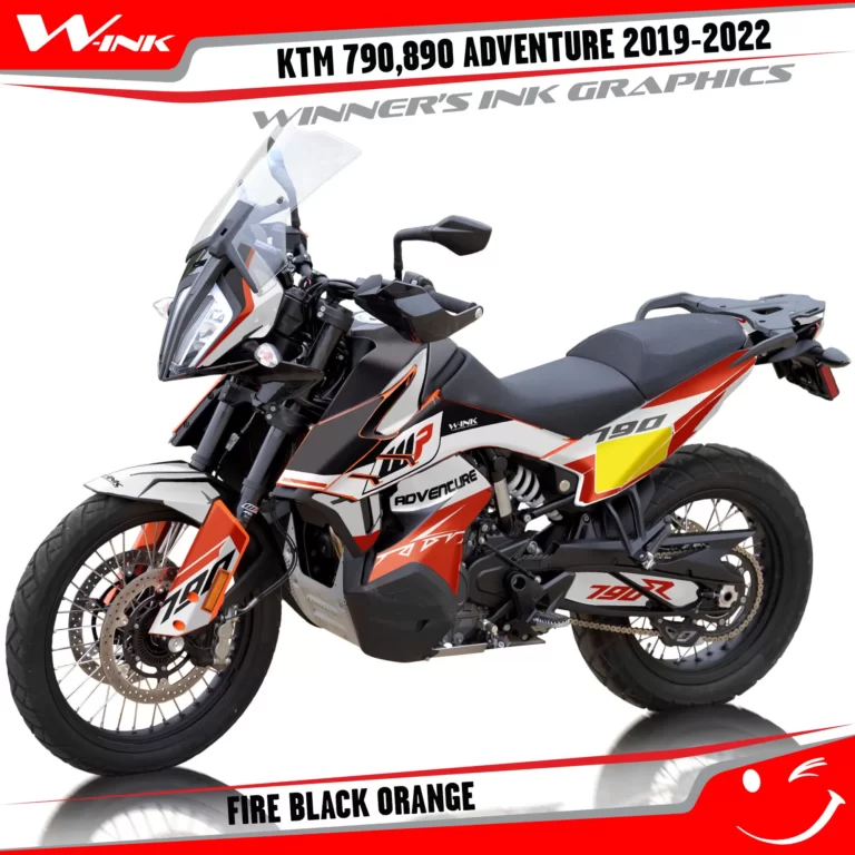 Adventure-790-890-2019-2020-2021-2022-graphics-kit-and-decals-with-designs-Fire-Black-Orange