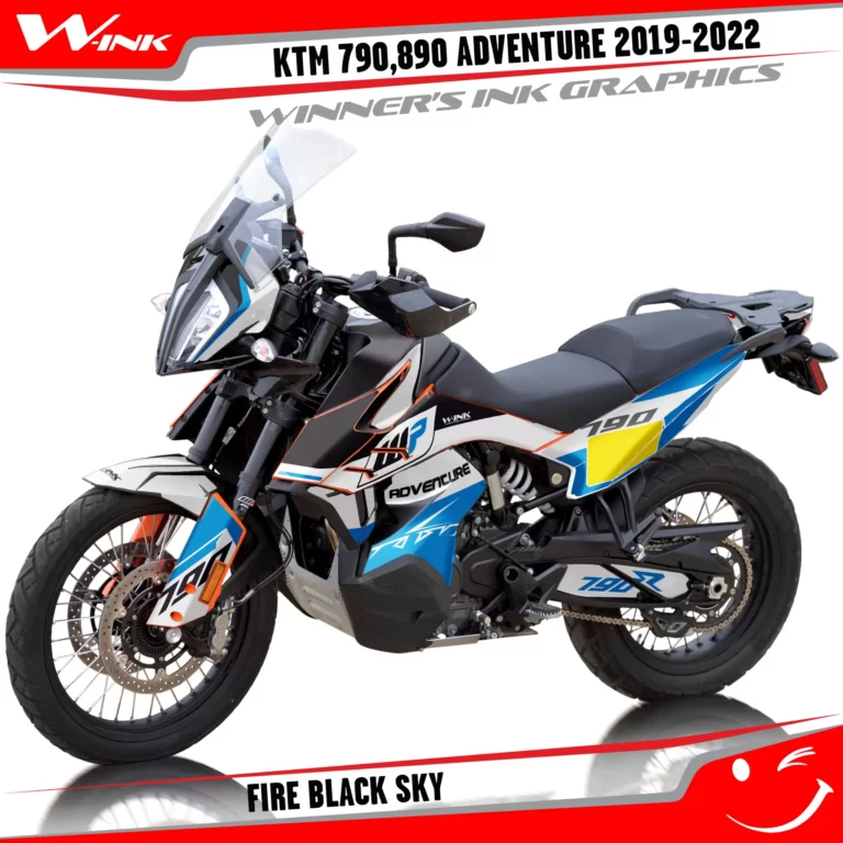 Adventure-790-890-2019-2020-2021-2022-graphics-kit-and-decals-with-designs-Fire-Black-Sky