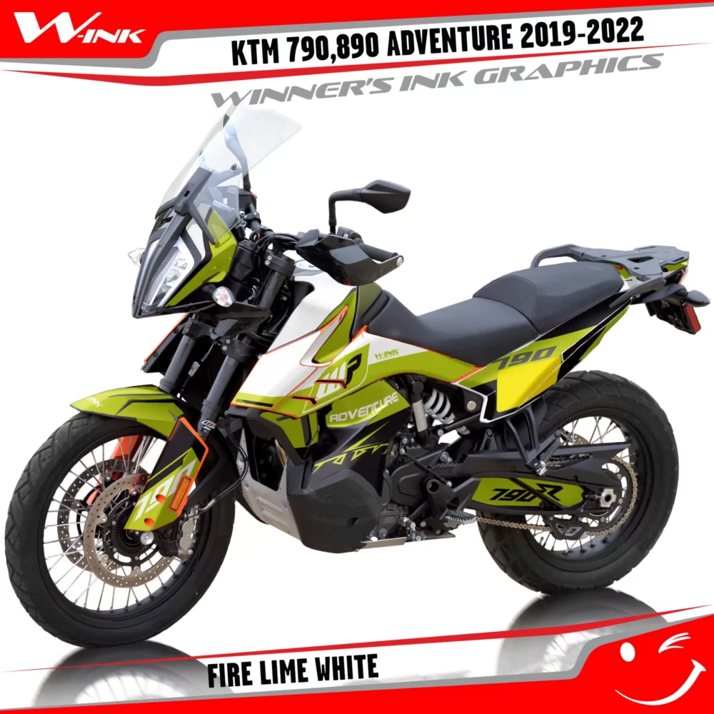 Adventure-790-890-2019-2020-2021-2022-graphics-kit-and-decals-with-designs-Fire-Lime-White