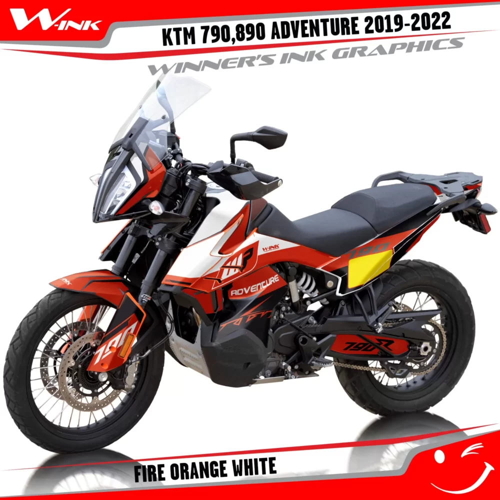Adventure-790-890-2019-2020-2021-2022-graphics-kit-and-decals-with-designs-Fire-Orange-White