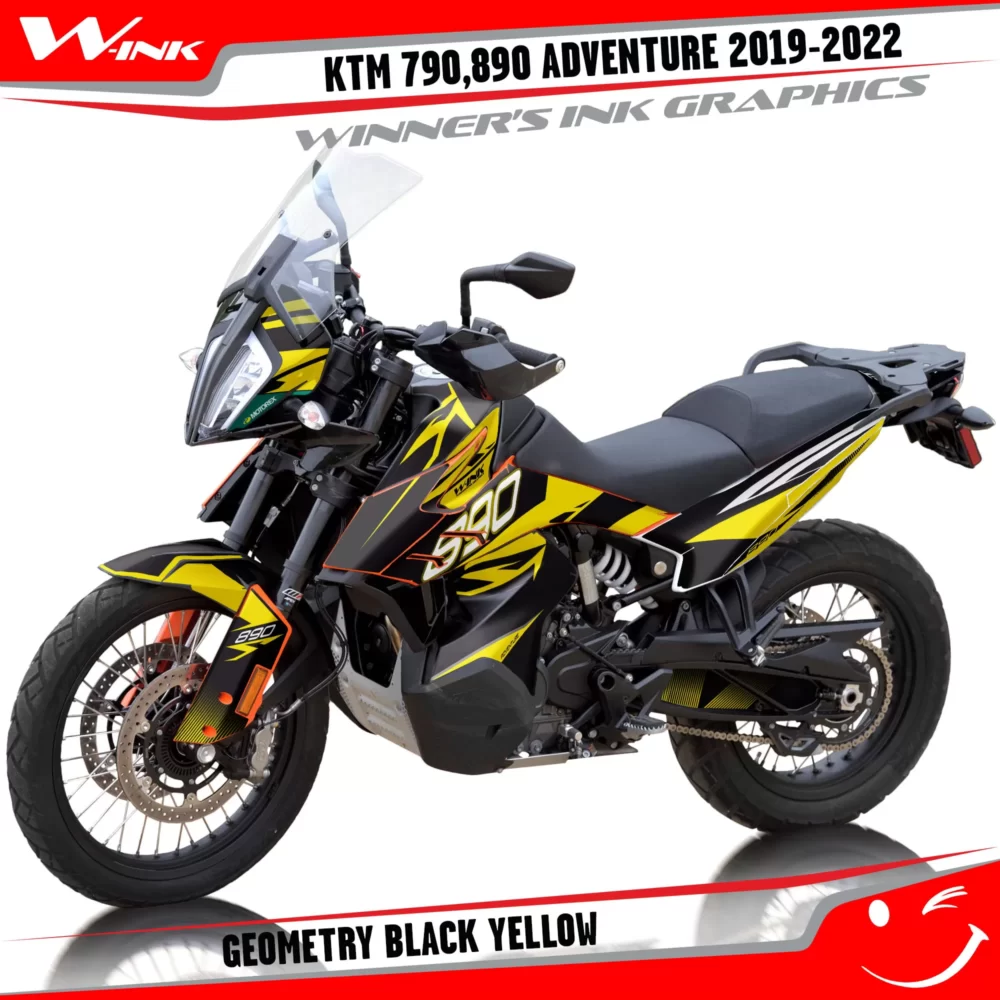 Adventure-790-890-2019-2020-2021-2022-graphics-kit-and-decals-with-designs-Geometry-Black-Yellow