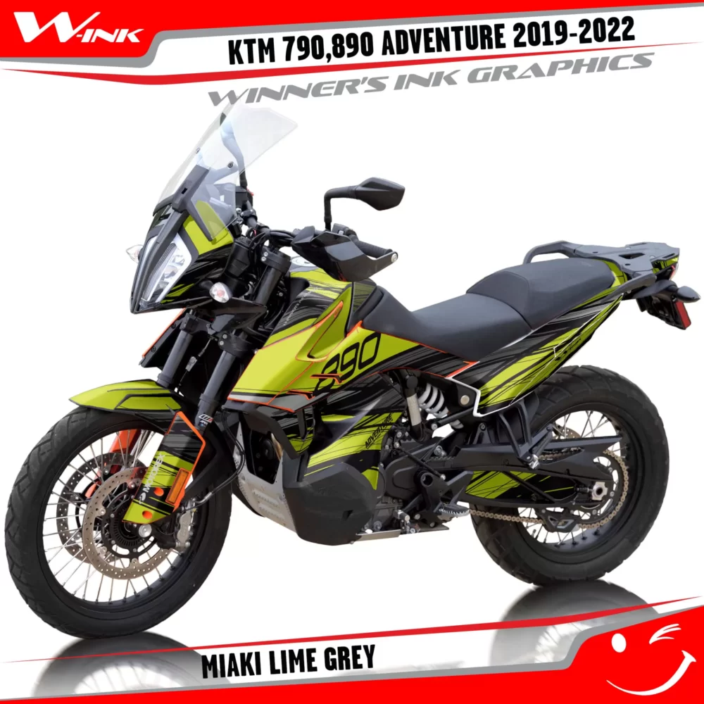 Adventure-790-890-2019-2020-2021-2022-graphics-kit-and-decals-with-designs-Miaki-Lime-Grey