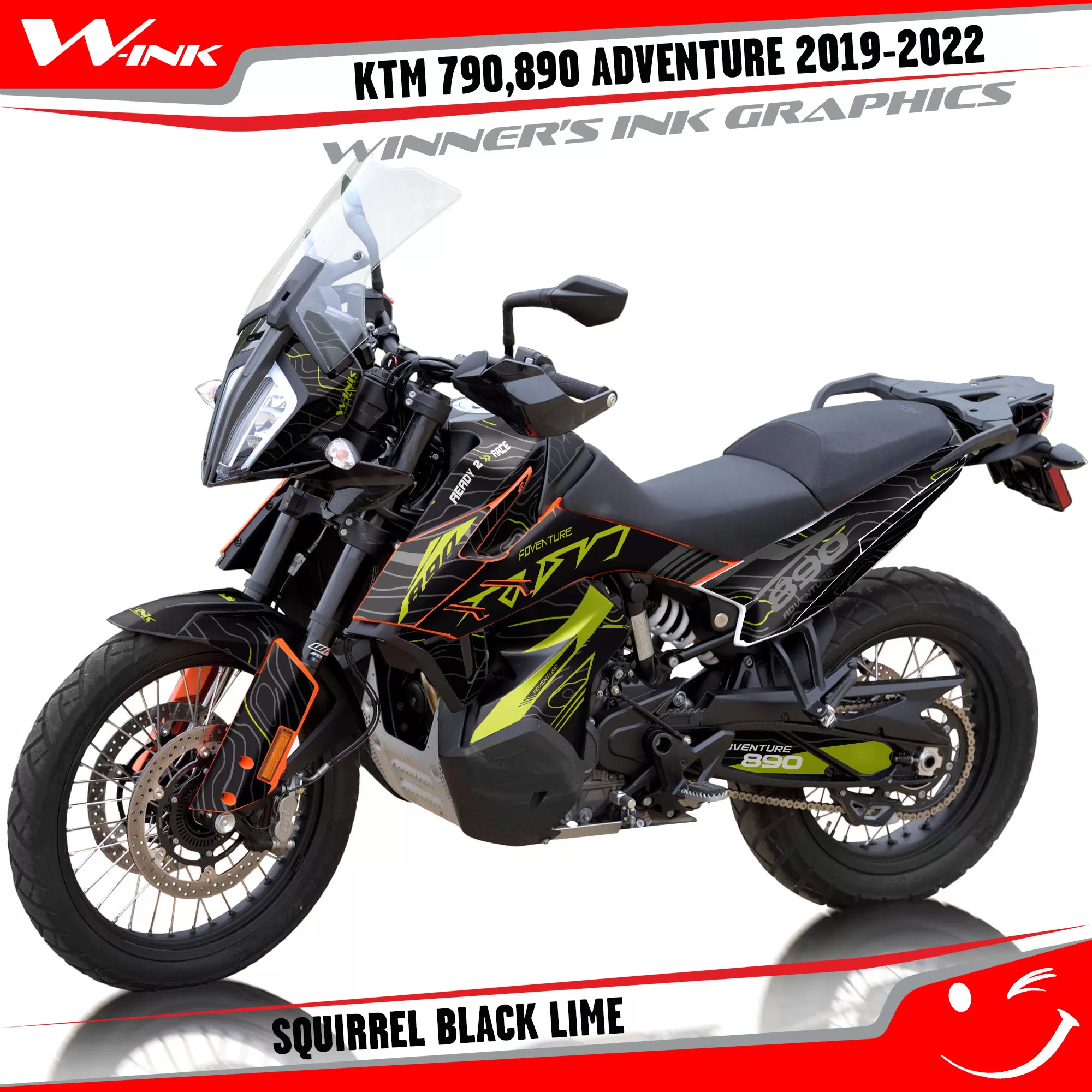 Adventure-790-890-2019-2020-2021-2022-graphics-kit-and-decals-with-designs-Squirrel-Black-Lime