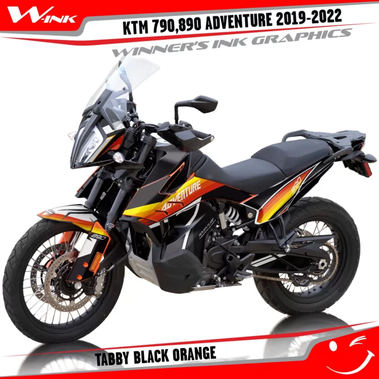 Adventure-790-890-2019-2020-2021-2022-graphics-kit-and-decals-with-designs-Tabby-Black-Orange