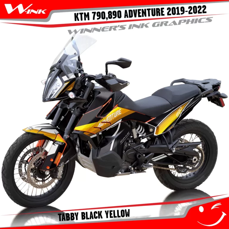 Adventure-790-890-2019-2020-2021-2022-graphics-kit-and-decals-with-designs-Tabby-Black-Yellow