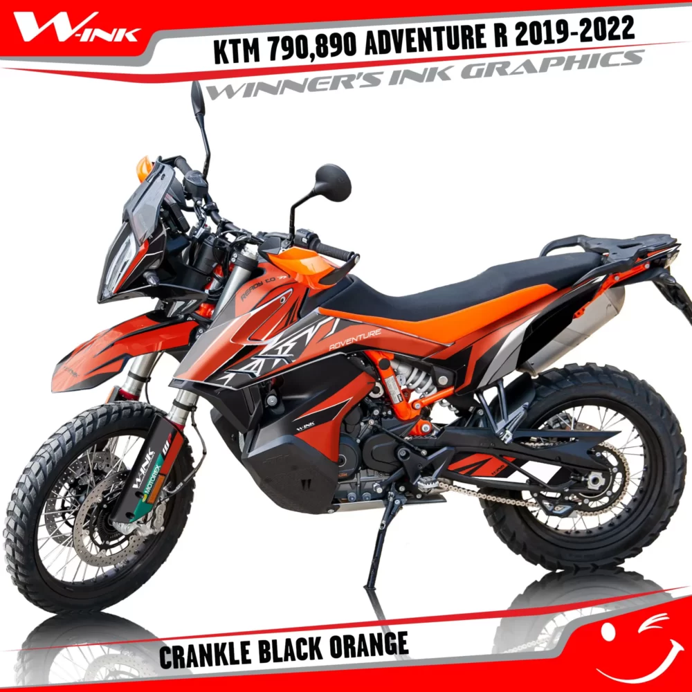 Adventure-R-790-890-2019-2020-2021-2022-graphics-kit-and-decals-with-designs-Crankle-Black-Orange