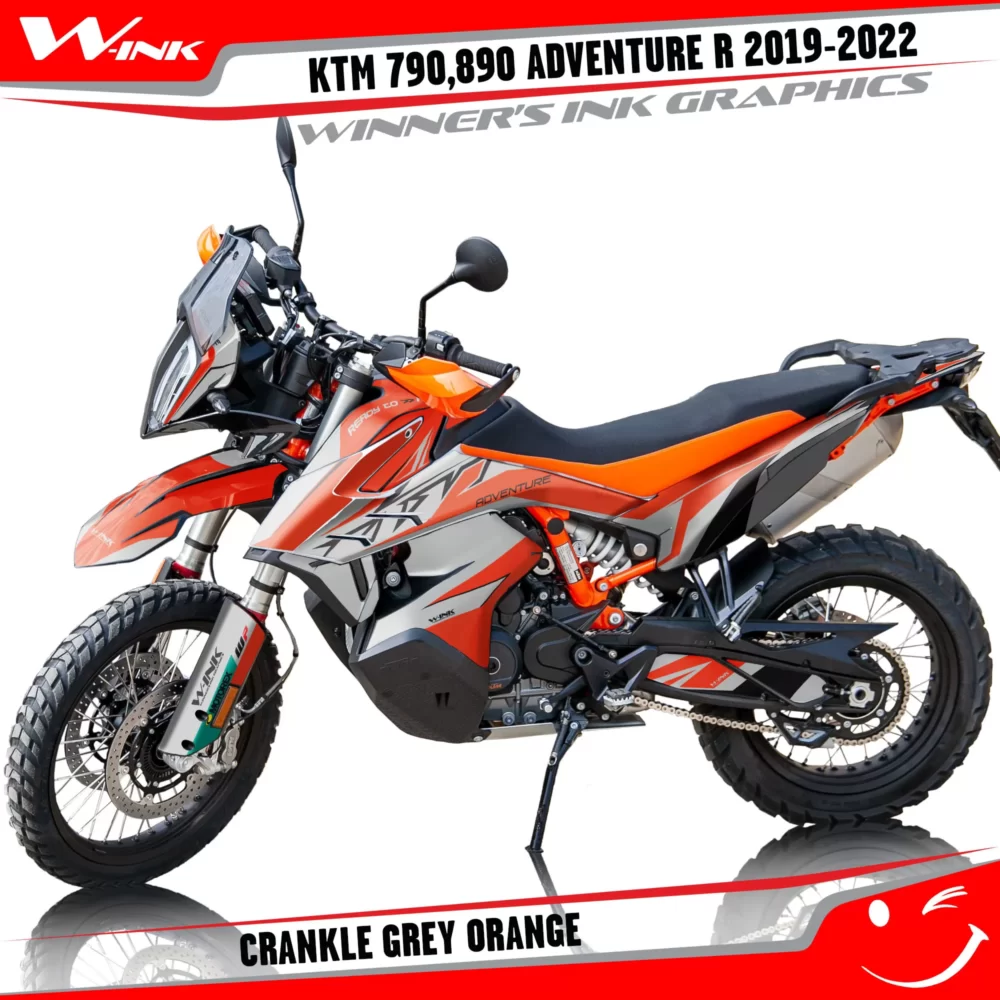Adventure-R-790-890-2019-2020-2021-2022-graphics-kit-and-decals-with-designs-Crankle-Grey-Orange