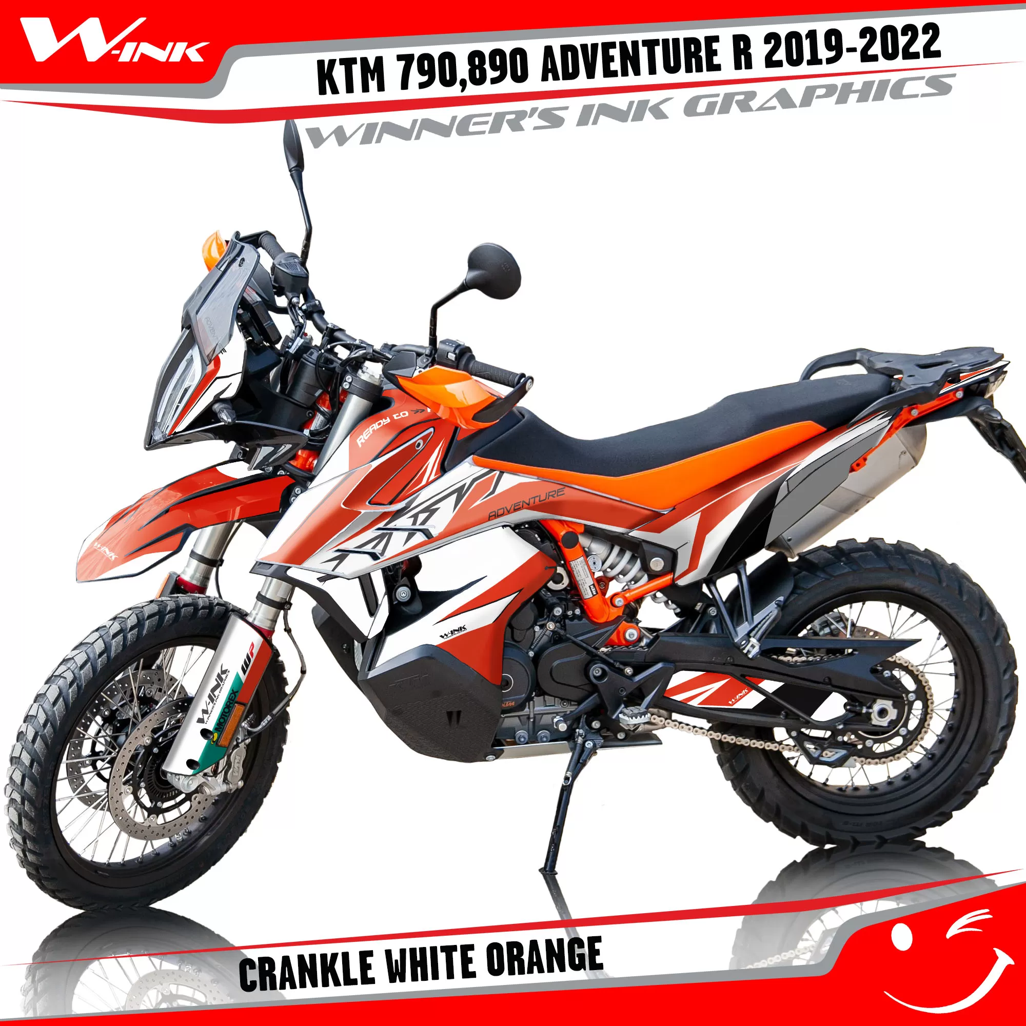Adventure-R-790-890-2019-2020-2021-2022-graphics-kit-and-decals-with-designs-Crankle-White-Orange