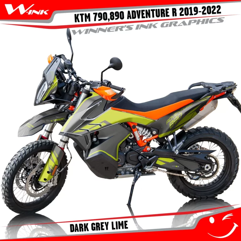 Adventure-R-790-890-2019-2020-2021-2022-graphics-kit-and-decals-with-designs-Dark-Grey-Lime