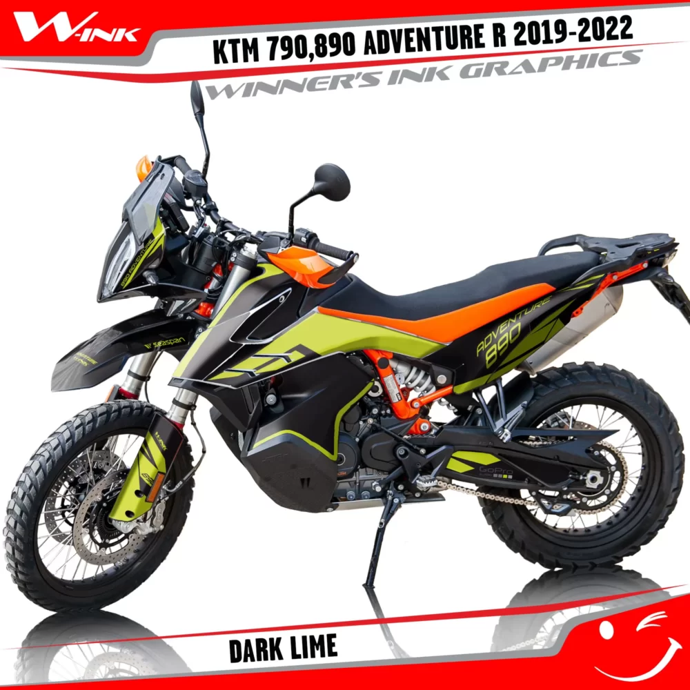 Adventure-R-790-890-2019-2020-2021-2022-graphics-kit-and-decals-with-designs-Dark-Lime