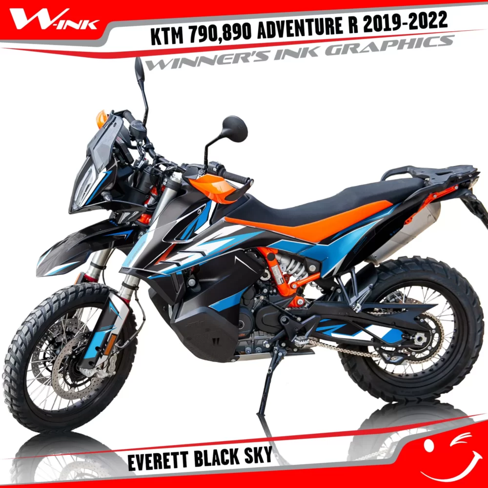 Adventure-R-790-890-2019-2020-2021-2022-graphics-kit-and-decals-with-designs-Everett-Black-Sky