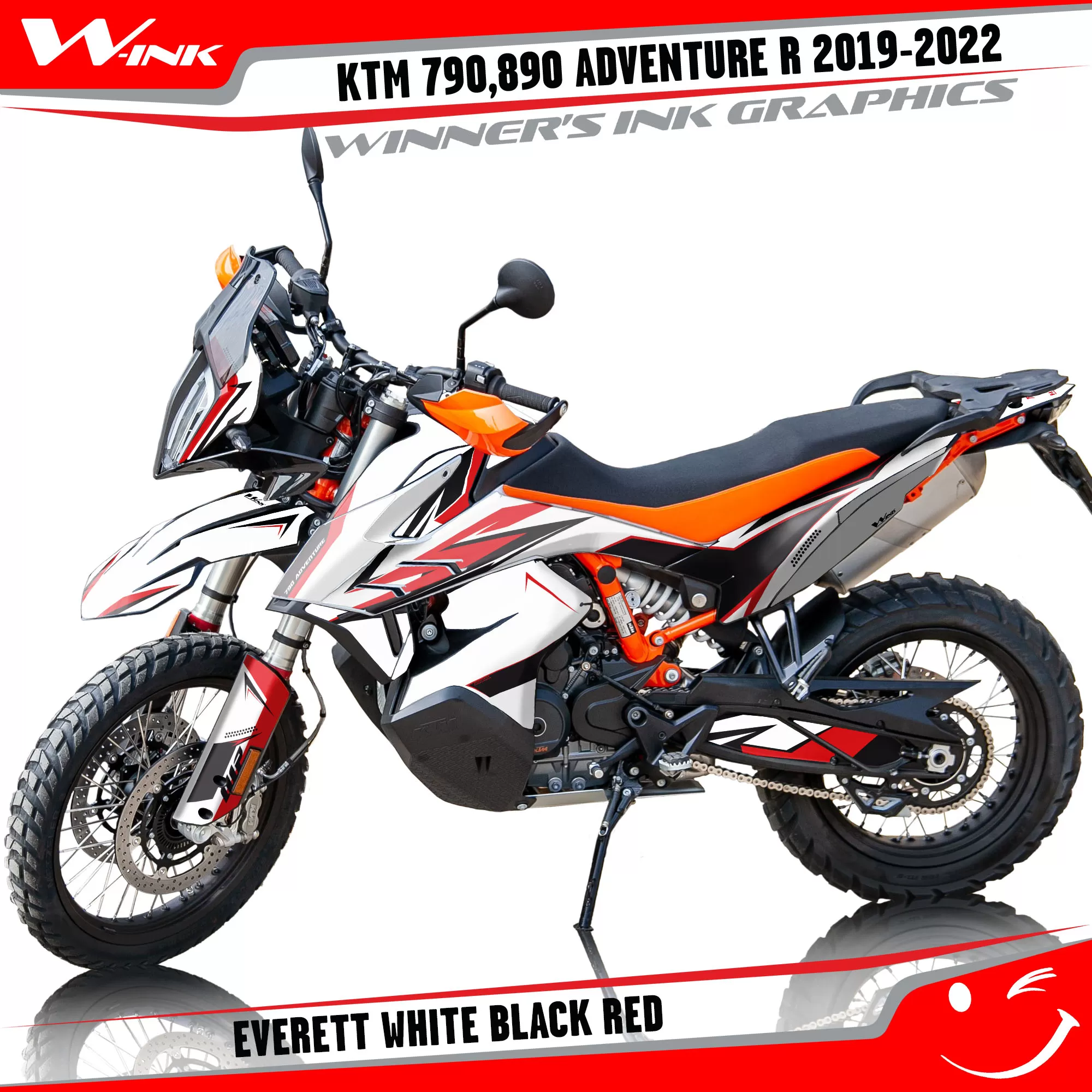 Adventure-R-790-890-2019-2020-2021-2022-graphics-kit-and-decals-with-designs-Everett-White-Black-Red