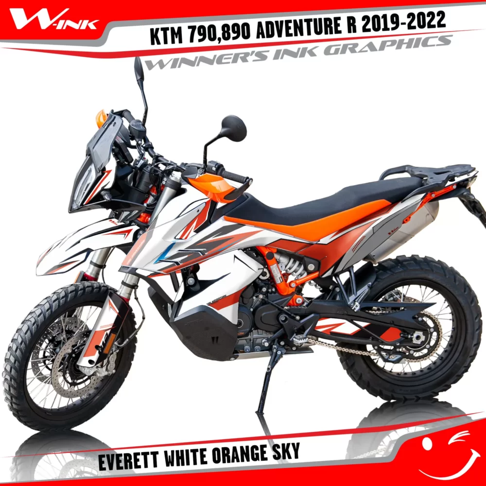 Adventure-R-790-890-2019-2020-2021-2022-graphics-kit-and-decals-with-designs-Everett-White-Orange-Sky