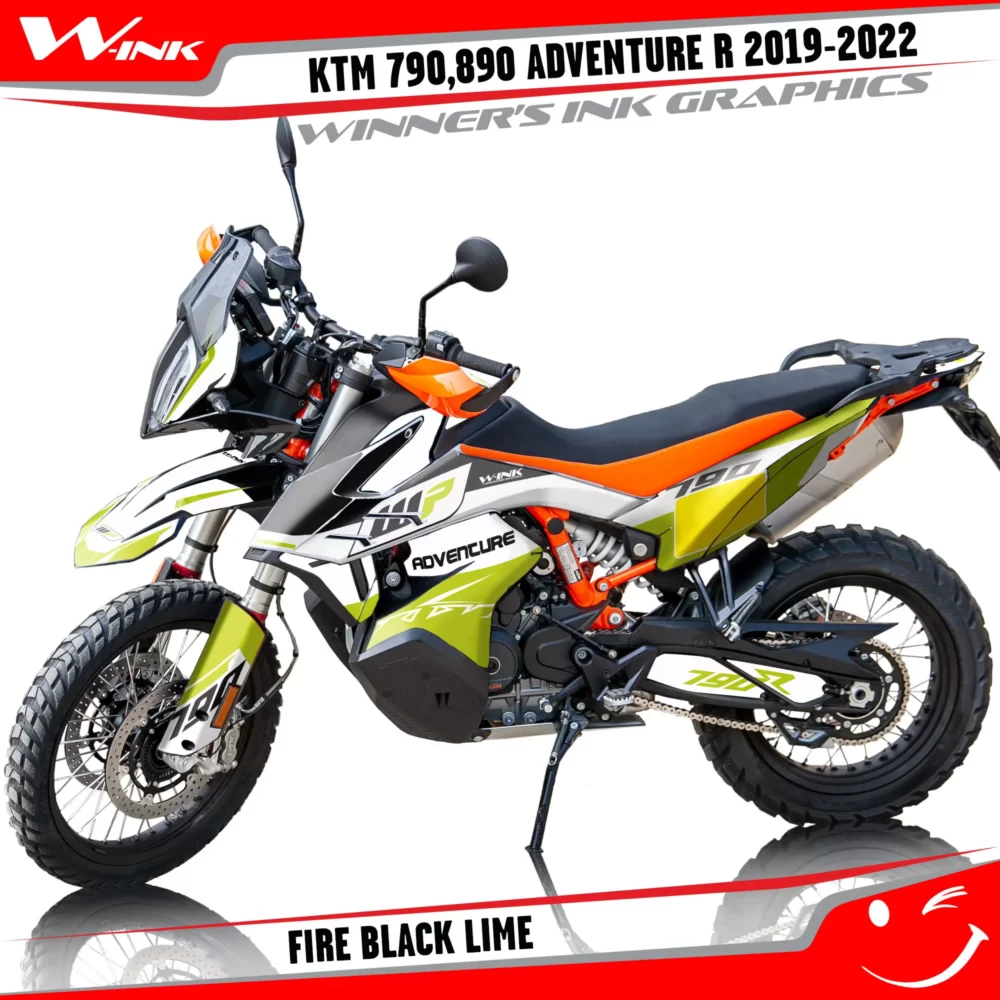Adventure-R-790-890-2019-2020-2021-2022-graphics-kit-and-decals-with-designs-Fire-Black-Lime