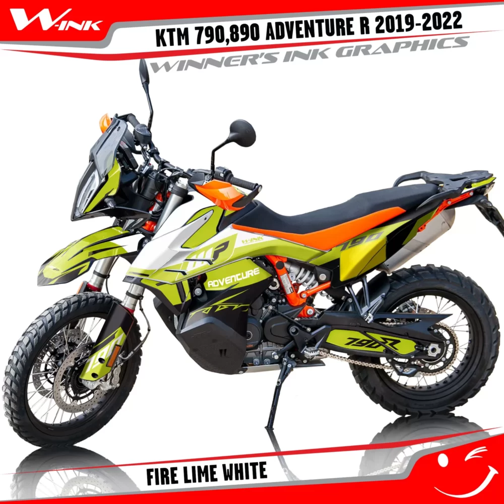Adventure-R-790-890-2019-2020-2021-2022-graphics-kit-and-decals-with-designs-Fire-Lime-White